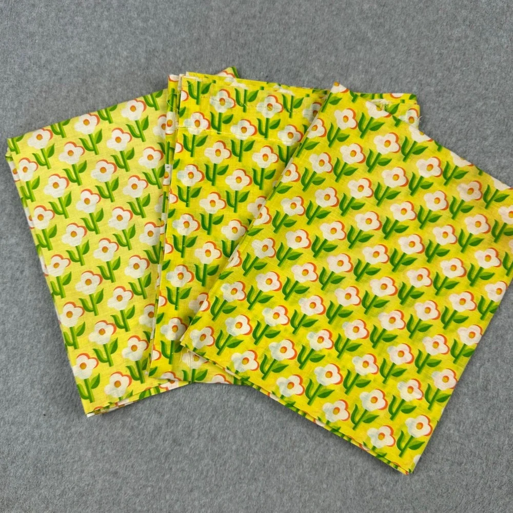Vintage Sears Perma-Prest Holly Hobbie Style Yellow Floral Valance & Panels Set